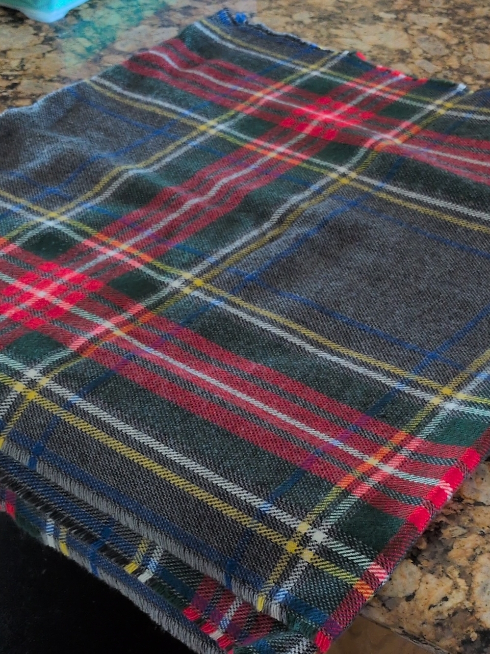 Plaid Wool-Blend Scarf in Gray, Red & Green